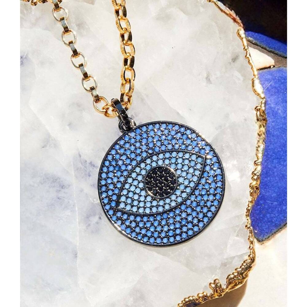 NEW MARLYN SCHIFF women's pavé crystal pendant necklace in blue